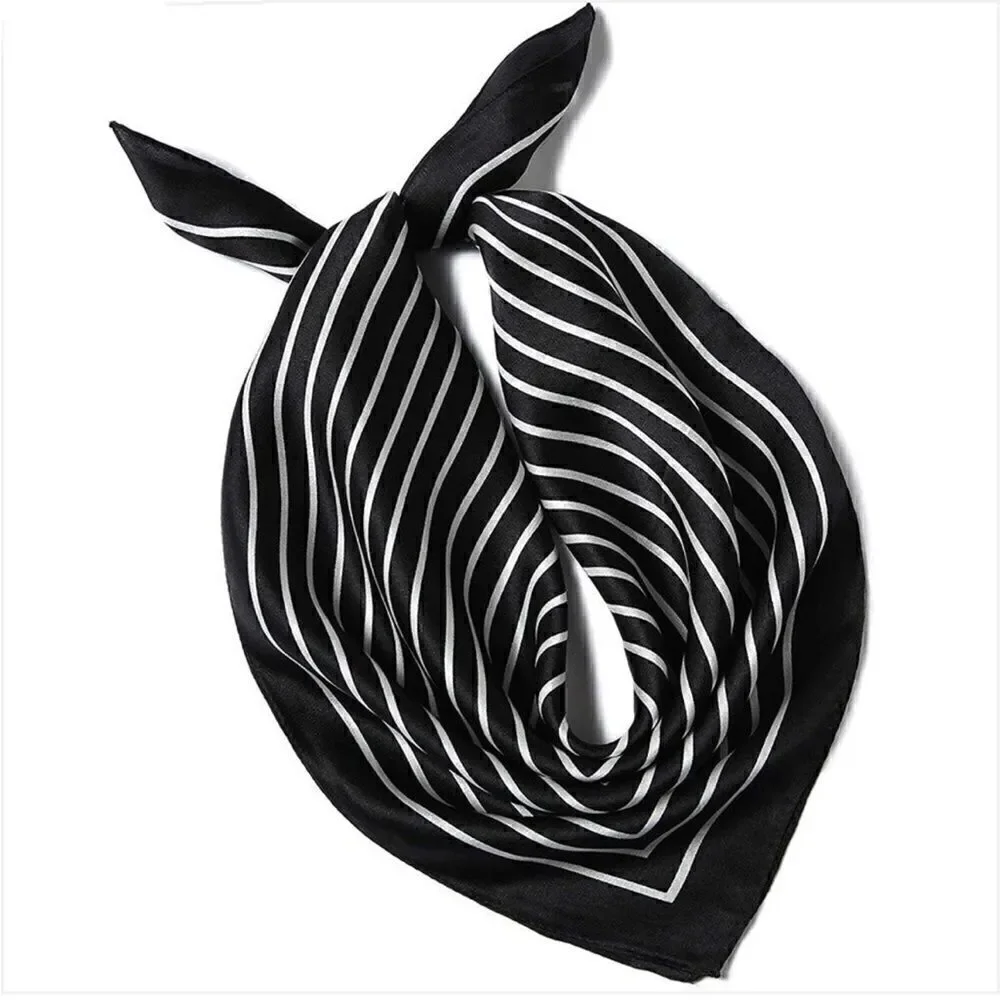 Black Stripe Mulberry Silk Neck Scarf